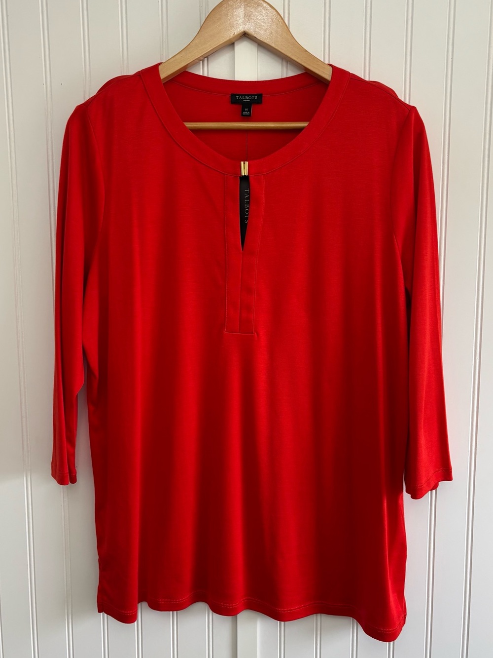Talbots Woman Red/Orange Supima Cotton Modal Keyhole 3/4 Sleeve Top Size 1X